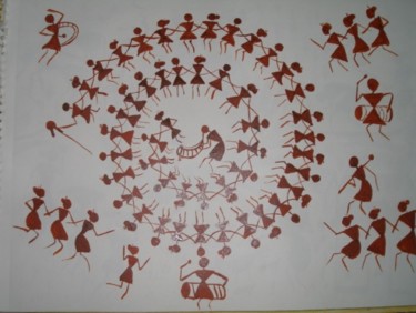 Painting titled "Warli Dance" by Hemangi, Original Artwork