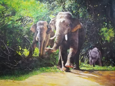 Картина под названием "Together, We Walk" - Hemantha Warakapitiya, Подлинное произведение искусства, Акрил Установлен на Дер…