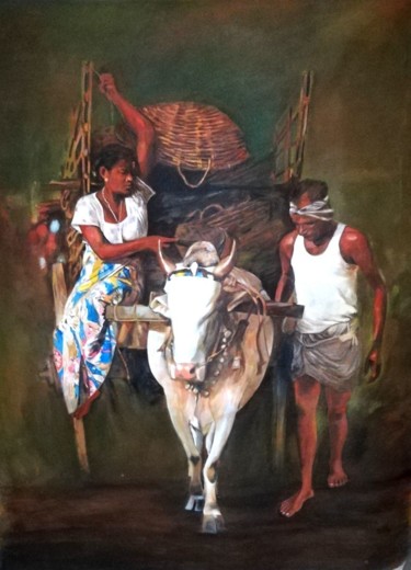 Картина под названием "The United Family" - Hemantha Warakapitiya, Подлинное произведение искусства, Акрил Установлен на Дер…