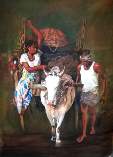 Painting titled "The United Family" by Hemantha Warakapitiya, Original Artwork, Acrylic Mounted on Wood Stretcher frame