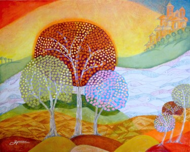 Ζωγραφική με τίτλο "Dream River" από Hemu Aggarwal (hyaggarwal), Αυθεντικά έργα τέχνης, Ακρυλικό
