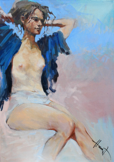 Painting titled "Portrait of a girl" by Henadzy Havartsou, Original Artwork, Oil
