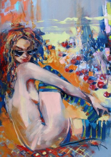 Painting titled "Coquette" by Henadzy Havartsou, Original Artwork, Oil Mounted on Wood Stretcher frame