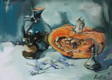 Painting titled "Still life with for…" by Henadzy Havartsou, Original Artwork, Oil Mounted on Wood Stretcher frame