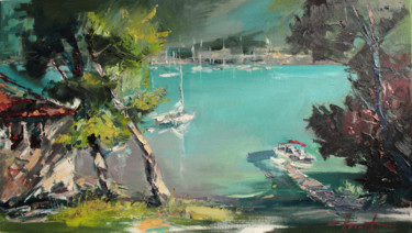 Painting titled "Marina life" by Henadzy Havartsou, Original Artwork, Oil Mounted on Wood Stretcher frame