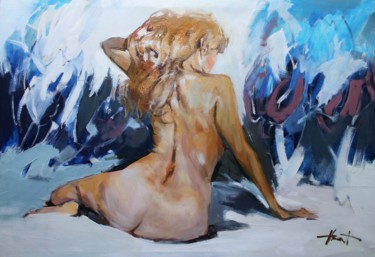 Painting titled "Her morning" by Henadzy Havartsou, Original Artwork, Oil Mounted on Wood Stretcher frame