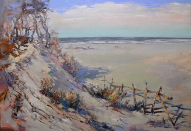 Painting titled "Baltic dunes" by Henadzy Havartsou, Original Artwork, Oil Mounted on Wood Stretcher frame