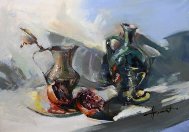 Painting titled "Still life with a p…" by Henadzy Havartsou, Original Artwork, Oil Mounted on Wood Stretcher frame