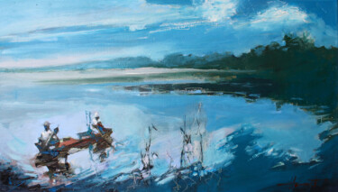 Ζωγραφική με τίτλο "Fishermen at sunrise" από Henadzy Havartsou, Αυθεντικά έργα τέχνης, Λάδι Τοποθετήθηκε στο Ξύλινο φορείο…