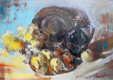 Painting titled "Still life with bak…" by Henadzy Havartsou, Original Artwork, Oil Mounted on Wood Stretcher frame