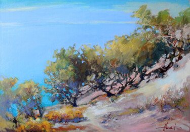 Peinture intitulée "Mediterranean cedar…" par Henadzy Havartsou, Œuvre d'art originale, Huile Monté sur Châssis en bois