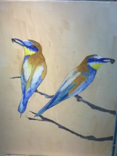 Painting titled "oiseaux  01" by Henber, Original Artwork, Oil