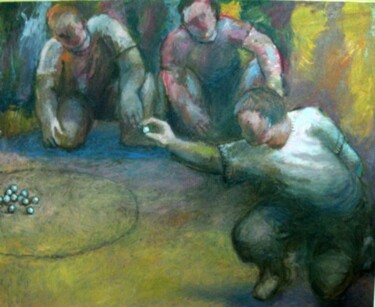 Painting titled "Playing Marbles" by Heng Eowlin, Original Artwork