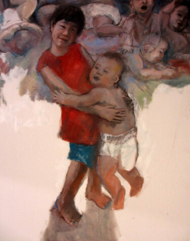 Painting titled "Sister Hugging & Pl…" by Heng Eowlin, Original Artwork