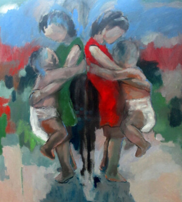 Painting titled "Young Sister Huggin…" by Heng Eowlin, Original Artwork