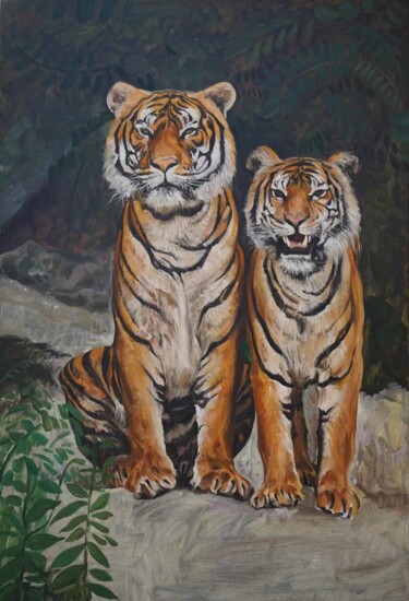 Ζωγραφική με τίτλο "虎" από 恒 强, Αυθεντικά έργα τέχνης, Λάδι