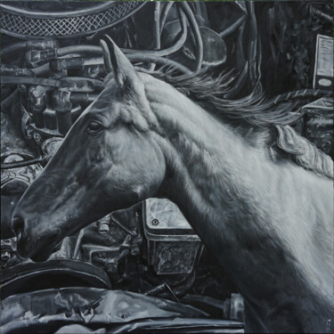 Pittura intitolato "vigorous horse" da 恒 强, Opera d'arte originale, Olio