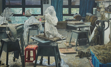 Painting titled "艺术家工作室之八" by Heng Qiang, Original Artwork, Oil