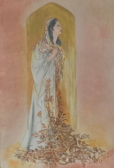 Peinture intitulée "Ange d'automne" par Hengameh F, Œuvre d'art originale, Pastel Monté sur artwork_cat.