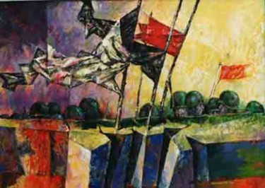 Painting titled "Oorlog en vrede" by Henk Ames, Original Artwork