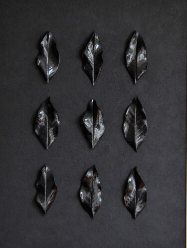 Malerei mit dem Titel "Black ficus leafs -…" von Henk Broeke, Original-Kunstwerk, Acryl Auf Holzplatte montiert