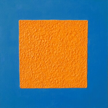 Painting titled "Blue & orange squar…" by Henk Broeke, Original Artwork, Acrylic Mounted on Wood Stretcher frame