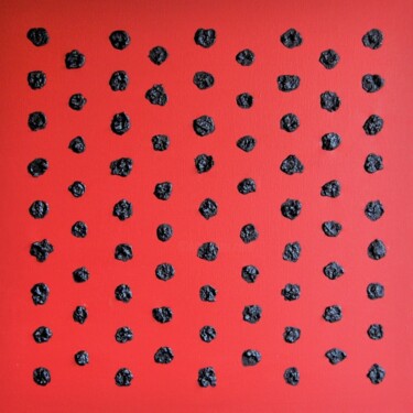 Schilderij getiteld "Black spots on red…" door Henk Broeke, Origineel Kunstwerk, Acryl Gemonteerd op Frame voor houten branc…