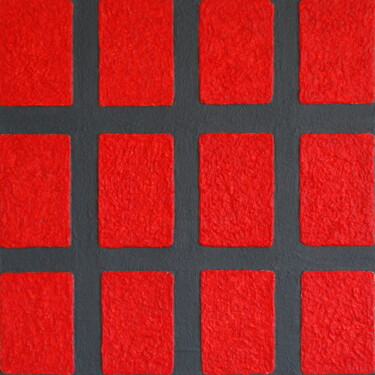 Peinture intitulée "Red oblongs on a gr…" par Henk Broeke, Œuvre d'art originale, Acrylique Monté sur Châssis en bois