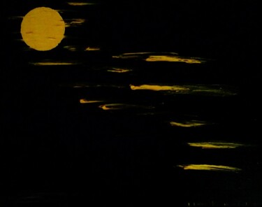 Painting titled "Moon in the night" by Henk Dekkers, Original Artwork, Oil