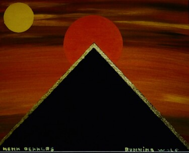 Schilderij getiteld "Oranje zon met pira…" door Henk Dekkers, Origineel Kunstwerk, Olie Gemonteerd op artwork_cat.
