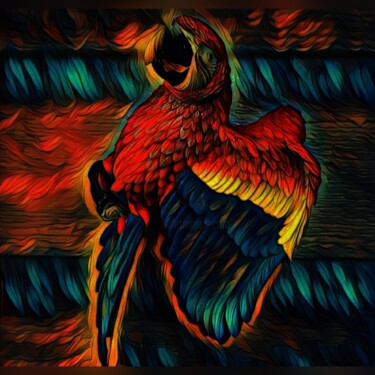 Arte digital titulada "Red Parrot" por Henk Dekkers, Obra de arte original, Fotografía no manipulada