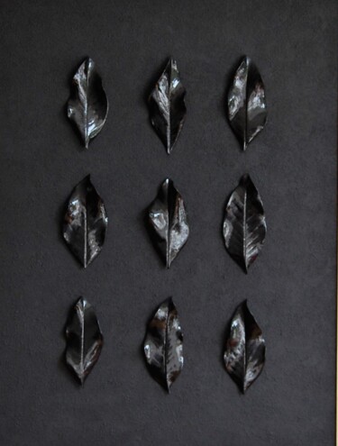 Schilderij getiteld "Black ficus leafs -…" door Henk Broeke, Origineel Kunstwerk, Acryl Gemonteerd op Houten paneel