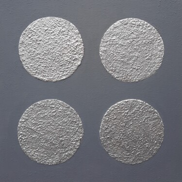 Ζωγραφική με τίτλο "4 silver circles -…" από Henk Broeke, Αυθεντικά έργα τέχνης, Ακρυλικό Τοποθετήθηκε στο Ξύλινο φορείο σκε…