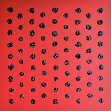 Painting titled "Black spots on red…" by Henk Broeke, Original Artwork, Acrylic Mounted on Wood Stretcher frame