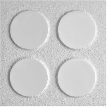 Malerei mit dem Titel "4 white circles - n…" von Henk Broeke, Original-Kunstwerk, Acryl Auf Keilrahmen aus Holz montiert