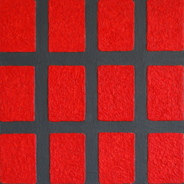 Painting titled "Red oblongs on a gr…" by Henk Broeke, Original Artwork, Acrylic Mounted on Wood Stretcher frame