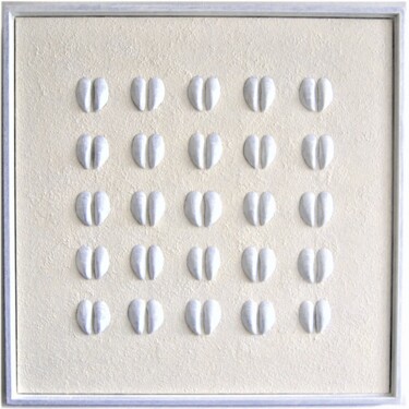 Painting titled "White mussel compos…" by Henk Broeke, Original Artwork, Acrylic Mounted on Wood Panel