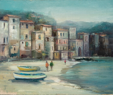 Pittura intitolato ""Cefalù, Sicily"" da Hennadii Penskyi, Opera d'arte originale, Olio