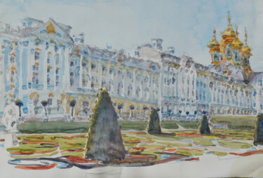 Pintura intitulada "Catherine Palace in…" por Hennadii Volokitin, Obras de arte originais, Aquarela