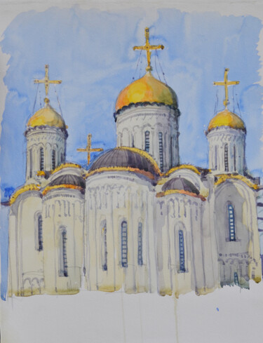 Painting titled "The Dormition Cathe…" by Hennadii Volokitin, Original Artwork, Watercolor