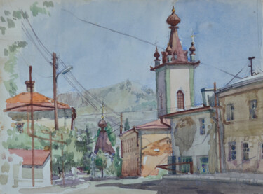 Pintura intitulada "Streets of Alushta.…" por Hennadii Volokitin, Obras de arte originais, Aquarela