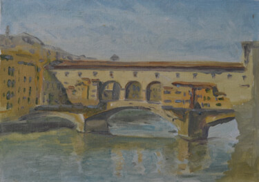 Schilderij getiteld "The Ponte Vecchio.…" door Hennadii Volokitin, Origineel Kunstwerk, Olie