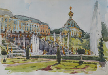 Peinture intitulée "Fountains. Peterhof" par Hennadii Volokitin, Œuvre d'art originale, Aquarelle