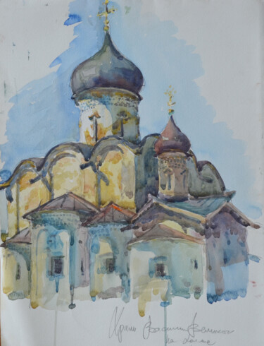 Malerei mit dem Titel "St. Basil's Church…" von Hennadii Volokitin, Original-Kunstwerk, Aquarell