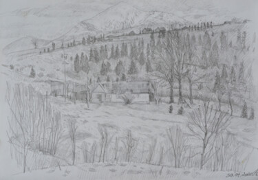 Drawing titled "At the foot of Hove…" by Hennadii Volokitin, Original Artwork, Pencil