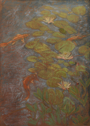 Zeichnungen mit dem Titel "The Pond" von Hennadii Volokitin, Original-Kunstwerk, Pastell