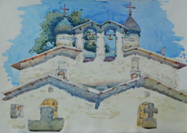 Картина под названием "Church of the Inter…" - Hennadii Volokitin, Подлинное произведение искусства, Акварель