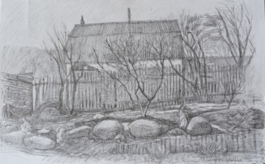 Drawing titled "Rock Garden" by Hennadii Volokitin, Original Artwork, Pencil