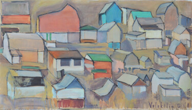 Painting titled "Diptych. Roofs. № 8" by Hennadii Volokitin, Original Artwork, Oil
