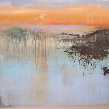 Painting titled "Orange sky" by Hennie Van De Lande, Original Artwork, Acrylic Mounted on Wood Stretcher frame